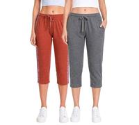 biyya 2 Pack Women's Long Shorts Below The Knee Pyjamas Bottoms Lounge Capri Pants Soft Cropped Pjs Trouser for Womens S-XXL (WLS-104-A, Medium)