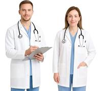 biyya White Medical Coat Long Sleeved Unisex Lab Coat for Men and Women Doctors, Science, Chemistry & Food Professionals S-XXL (DLC-407-A, M)