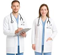 biyya White Medical Coat Long Sleeved Unisex Lab Coat for Men and Women Doctors, Science, Chemistry & Food Professionals S-XXL (DLC-407-A, Medium)