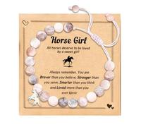 Bizaical Bracelet with Horse Pendant Made of Pink Natural Stone, Adjustable Girls Bracelet with Zebra Jasper Beads and Sweet Message Card, Horse Gifts for Girls Birthday Christmas Graduation