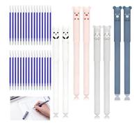 Bizaical Erasable Pens, 8pcs Cute Animal Friction Pens with 20 Refills, Erasable Gel Pen with Rubbers on the End for School & Office