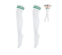 Bizaical Thigh High Socks, 1 Pair White Over the Knee Socks for Women, Stretchable Stripe Long Socks Cheerleading Cosplay School Uniform