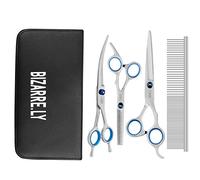 Bizarre.ly Professional Dog Grooming Scissors Kit - Stainless Steel Full Body Pet Trimmer Set - Includes Cutting, Thinning & Curved Shears and Grooming Comb - Pet Fur Hair Care for Dogs and Cats