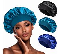 BIZBUY 3 Pack Satin Bonnet, Hair Bonnet for Sleeping, Night Hair Sleeping Caps with Wide Elastic Band, Silk Bonnet is Suitable for Long and Curly Hair