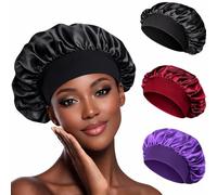 BIZBUY 3 Pack Satin Bonnet, Hair Bonnet for Sleeping, Night Hair Sleeping Caps with Wide Elastic Band, Silk Bonnet is Suitable for Long and Curly Hair