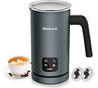 BIZEWO 4 in 1 Automatic Warm & Cold Milk Frother, Stainless Steel Milk Steamer for Latte, Cappuccinos, Macchiato, Hot Chocolate Milk with LED Touch Screen Panel