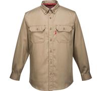 Portwest FR89 Bizflame 88/12 Lightweight FR Shirt Flame-Resistant ARC2 Protection CE Certified UV Resistant Durable Workwear Chest Pockets Adjustable Cuffs Breathable Fabric Comfortable Fit, Khaki, M