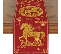 BIZIBAFF Chinese New Year Table Runner 2026 - 13x72 Inch Lunar New Year of The Horse Decorations Spring Festival Kitchen Dining Table Decor for Holiday Party, Indoor Outdoor Home Decorations