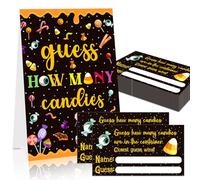BIZIBAFF Halloween Guess How Many Candies Game Halloween Candy Party Game for Adults Women 50 Candies Guessing Game Cards Halloween Baby Shower Party Game Decoration Halloween Party Favors Supplies