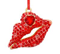 BIZIBAFF Red Lips Christmas Ornament for Women Girls - Metal Sparkly Rhinestones Sexy Lips Ornaments for Christmas Tree Decorations - Lipstick Makeup Christmas Keepsake Gifts