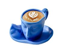 BizimHesap Kissing Blue-100ml Ceramic Coffee Cup and Saucer Set (3pcs, 100ml) for Couple, Wedding, Engagement Gifts