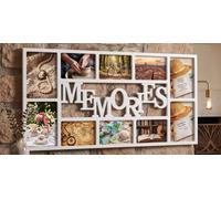 Biznest 10 Multi-Aperture Photo Frame 'memories' Text Rectangle Wall Mount Picture Display 6X4' & 7X5' Gift Idea White 71X36X3 Cm