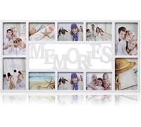 Biznest 10 Multi-Aperture Photo Frame 'MEMORIES' Text Rectangle Wall Mounted Collage Picture Landscape Display 6x4'' & 7x5'' Perfect Present Idea Plastic Home Gallery Decor 71 X 36 X 3 Cm (WHITE)