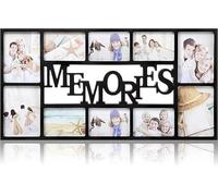 Biznest 10 Multi-Aperture Photo Frame 'MEMORIES' Text Rectangle Wall Mounted Collage Picture Landscape Display 6x4'' & 7x5'' Perfect Present Idea Plastic Home Gallery Decor 71 X 36 X 3 Cm (BLACK)