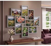 Biznest 10 - Multiple Grey Aperture Photo Frame Wall Mounted Collage Picture Display Home Gallery Décoration 55.3X49.5X2.5Cm
