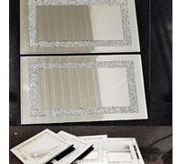 Biznest 10X10Cm Square Crushed Border Coasters 20X30Cm Diamond Crystal Table Worktop Mat, Set Of 4 Coasters & 2 Placemat