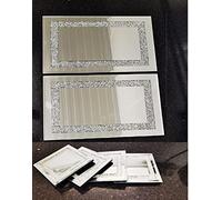 Biznest 10X10Cm Square Shape Crushed Border Coasters 20X30Cm Crushed Diamond Crystal Placemat Table Worktop Mat, Set Of 4 Coasters And 2 Placemat (Crushed Border)