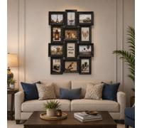 Biznest 12 Multi-Opening Collage Rustic Black Ornate Style Wall Mount Photo Frame 6 X 4 Inch Aperture Picture Plastic Deco 58X45Cm