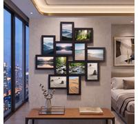 Biznest 12 Opening Black Collage Irregular Shape Photo Frame Multiple - Apertures Wall Mounted Display Home Gallery Déco 60X60X2Cm