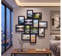 Biznest 12 Opening Collage Irregular Shape Photo Frame Multi-Aperture Wall Mounted Display Home Gallery Decor Gift Idea 60x60x2Cm (BLACK)