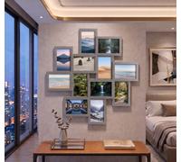Biznest 12 Opening Grey Collage Irregular Shape Photo Frame Multiple-Apertures Wall Mount Display Home Gallery Décor 60X60X2Cm