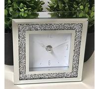 Biznest 14X14Cm Small Jewel Square Table Clock Crushed Diamante Desk Clock Elegant Diamond Crystal Mirror Crushed Jewel Numbers Clock Room Decoration
