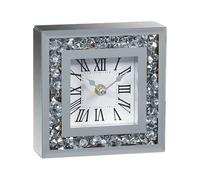 Biznest 15X15Cm Small Square Table Clock Crushed Diamante Desk Clock Elegant Diamond Crystal Mirror Crushed Jewel Roman Numbers Clock Room Decoration