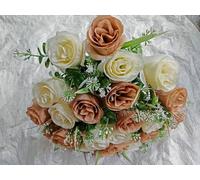 Biznest 2 Bundle Artificial Roses Flower Bouquet (48 Head) Mix Colour Home Decor (Cream-Beige)