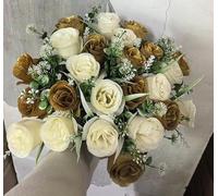 Biznest 2 Bundle Artificial Roses Flower Bouquet (48 Head) Mix Colour Home Decor (Cream-Gold)