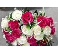 Biznest 2 Bundle Artificial Roses Flower Bouquet (48 Head) Mix Colour Home Decor (Cream-Hot Pink)
