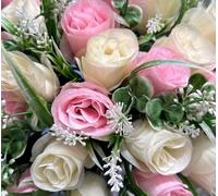 Biznest 2 Bundle Artificial Roses Flower Bouquet (48 Head) Mix Colour Home Decor (Cream-Light Pink)