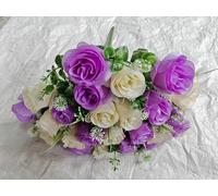 Biznest 2 Bundle Artificial Roses Flower Bouquet (48 Head) Mix Colour Home Decor (Cream-Lilac)