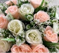 Biznest 2 Bundle Artificial Roses Flower Bouquet (48 Head) Mix Colour Home Decor (Cream-Peach)