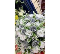Biznest 2 Bundle Artificial Roses Flower Bouquet (48 Head) Mix Colour Home Decor (Cream-Silver)