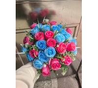 Biznest 2 Bundle Artificial Roses Flower Bouquet (48 Head) Mix Colour Home Decor (Sky Blue-Pink)