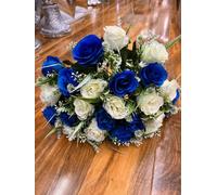 Biznest 2 Bundles Of Artificial Rose Flower Bouquet (48 Head) Bunch Home, Party, Wedding, Event Décor ( Cream + Dark Blue )