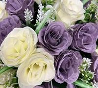 Biznest 2 Bundles Of Artificial Roses Flower Bouquet (48 Heads) Mix Colours Bunch Available Home, Party, Cemetery, Wedding, Porch, Yard, Indoor & Outdoor Event Decoration (CREAM AND MAUVE)