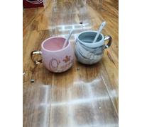 Biznest 2Pcs 400Ml Mug Set Marriage Anniversary Birthday Gift Marbling Ceramic Couples Cups King and Queen Mugs Set Unique Lover Special