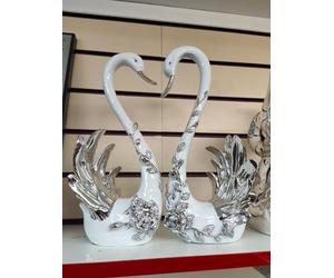 Biznest 2X White & Silver Romany Large Set Of Swan New Desig Italian Gift Bling Home Decor