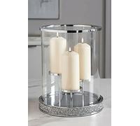 Biznest 3 Pillar Candle Holder Harper Gem Silver Glass Candle Centerpiece Hurricane 32Cm