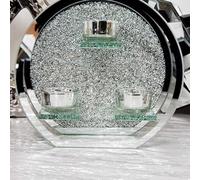 Biznest 3 Round Crushed Crystal Tealight Clear Silver Mirror Glass Candle Holder With Walls Home Decor Wedding