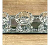 Biznest 3 Tea Light Holder Crystal Diamond Crush Silver Mirrored Glass Candle Holders