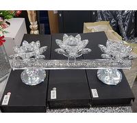 Biznest 3 Tier Flute Lotus CANDLE HOLDER Crushed Diamond Silver Crystals Filled Bling