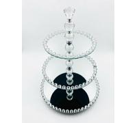 Biznest 3 Tier Mirrored Glass Cake Stand Round Silver Display Glossy Finish Art Plates Kitchen Tableware Decorative 45X35Cm