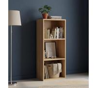 Biznest 3-Tier Wooden Bookcase Shelf Unit Open Luder Cube Home Decor Floor Standing Storage Living Room Furniture Oak 80X30.5X24Cm