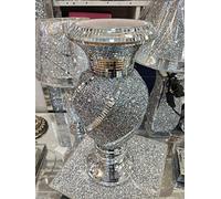 Biznest 30cm Crushed Diamond Crystal Silver Vase Sparkle Ornament Bling Diamante Gift Flowering pot Ceramic design for home decor Handmade Craft Sprial