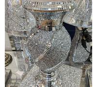 Biznest 30Cm Crushed Diamond Crystal Silver Vase Sparkle Ornament Bling Diamante Gift Flowering Pot Ceramic Design