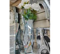 Biznest 30cm Crushed Diamond Flower Mirror Vase Silver Crystal Glass Vase Mirrored Decorative Flower Vases for Living Room Home Decor