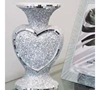 Biznest 30Cm Heart Shape Crushed Diamond Glitter Silver Sparkle Flower Vase Luxury Home Decoration Flower Pot For Gift