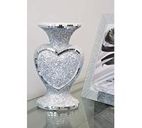 Biznest 30Cm Heart Shape Crushed Diamond Glitter Silver Sparkle Flower Vase Luxury Home Decoration Flower Pot For Gift